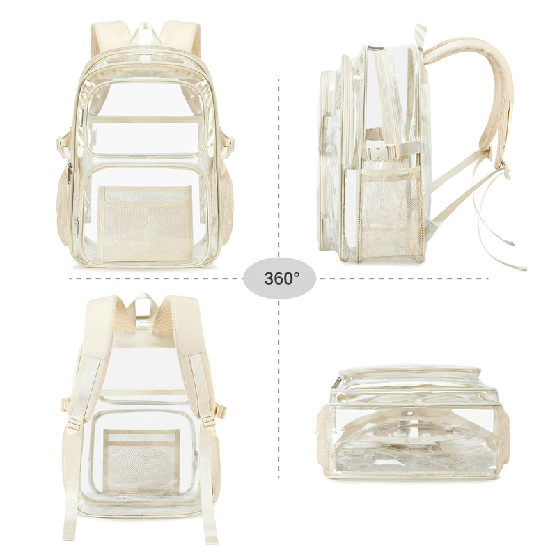 abshoo Large Heavy Duty Girls Clear Backpack for School Bookbag Transparent Multi Pocket Backpacks for Women (Beige)