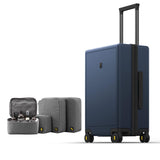 LEVEL8 Luminous Carry on Luggage, 20 Inch Hardside Suitcase Bundle with 4 PC Packing Cubes Organizer Set - Navy Blue