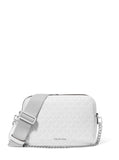 Michael Kors Women's Bryant Medium Double Zip Chain Camera Crossbody Bag, Silver-Tone Hardware/Optic White/Allum