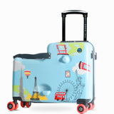 Cegali Itsy Rider 20" Ride-on Suitcase for Kids with Double Spinner Red Wheels (Blue Landmarks)