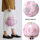 ZGRJSZDD Women PU Leather Floral Handbag Crossbody Shoulder Bag Pearl Chain Valentine Teapot Purse for Girls, 2527 Beige