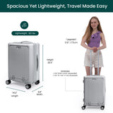 Nobl Travel Carry On Expandable Luggage, Noble Aluminum Frame PC Hard Shell Suitcase, 22.5”x14.2”x9.8” Airline Approved, 360° Spinner Wheels, TSA Locks, USB Charging, Cup & Phone Holder - Silver