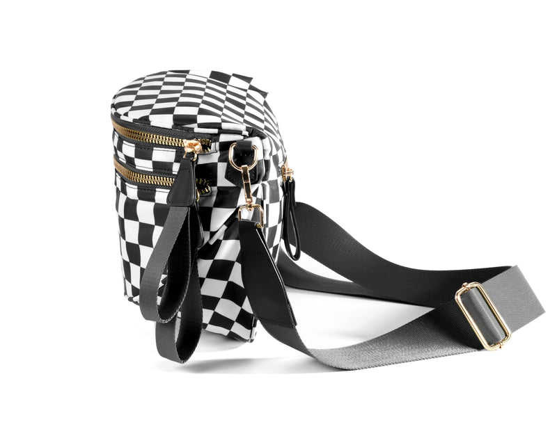Spacious Checkered Nylon Crossbody Bag Bum Bag Checkered Handbags Wallets for Women (black and white Checkered)