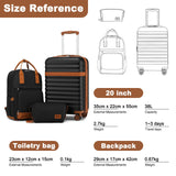 Kono Airline Approved Suitcase Set 3 Piece Luggage Set Lightweight Carry On Travel Luggage, TSA Lock Spinner Wheels Hardshell (Black/Brown, (BP/TB/20))