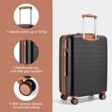 Kono 28 Inch Large Suitcase, Expandable for Long Trips, Impact-Resistant ABS+PC & Silent Wheels, Black, Lightweight Hardshell Luggage, Smooth Rolling Spinner Suitcase for Travel，Black/Brown