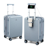 HanTrip Hard Shell Suitcases Airline Approved 20 Inch Carry on Luggage with Wheels, Expandable Travel Luggage with Cup Holder Charger Built in Lightweight Small Suitcase, Silver