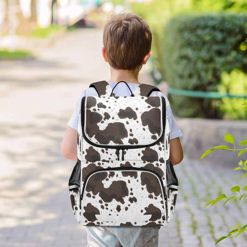 ZAZYXTJ Western Cow Print School Kids Backpack with Reflective Strip for Girls and Boys 6-12 Elementary Student Bookbag Middle School Bags