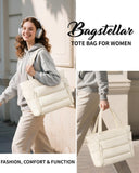 Bagstellar Puffer Tote Bag for Women, Lightweight Puffy Work Handbag Teacher Nurse Quilted Shoulder Bag for School Travel Gym