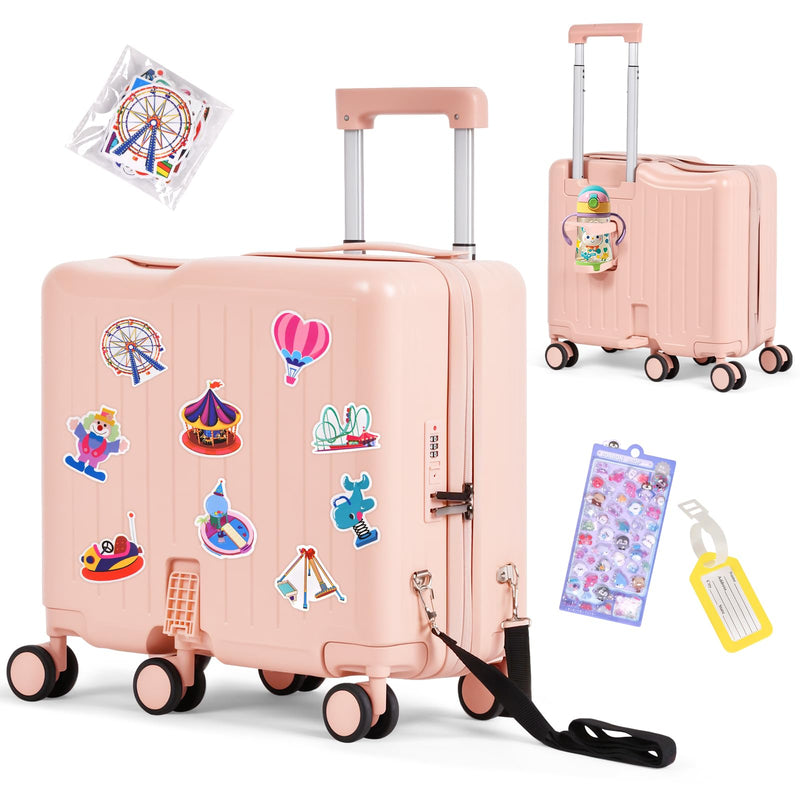 smilesun Kids Ride-On Luggage, 20" Hardshell Carry-On Suitcase with 6 Spinner Wheels, Foldable Pedal, Hidden Cup Holder & Combination Lock for Toddlers & Children (Light Pink, 20-inch)