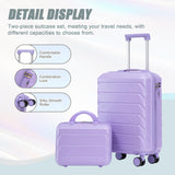 Luxebough Gradient Color Suitcase 2-Piece Set, 20" Rotating Wheel Suitcase with 14" Cosmetic Case, Lightweight Durable Hardshell Luggage with 360° Spinner Wheels for Travel, Women & Girls (Purple)