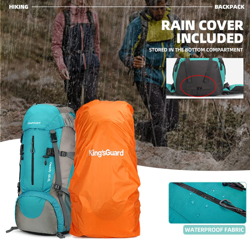 King'sGuard 70L Hiking Backpack with Rain Cover Lightweight Waterproof Travel Camping Backpack Large Backpacking Pack for Men and Women (Lake Blue)