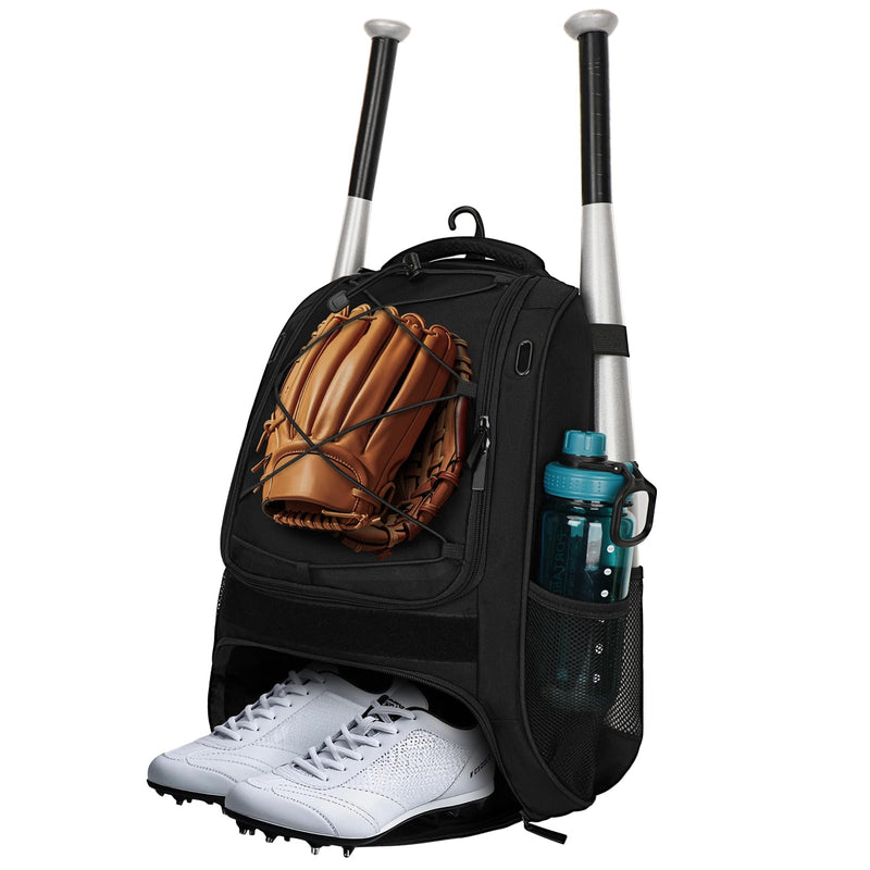 Youth Baseball Bag - Bat Backpack for Baseball, T-Ball & Softball Equipment & Gear, Bat & Glove Holder Gift, Large Main Compartment for Helmet & accessories, Separate Shoes Compartment, Fence Hook
