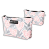 Betsey Johnson 8.5 Inch Zipper Cosmetic Pouch Small Toiletry Bag Lightweight Durable Polyester Organizer with Inner Zipped Pocket Good For Makeup Accessories and Travel Needs (Chevron Hearts)