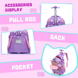 Meetbelify Rolling Backpack for Girls Backpacks with Wheels for Elementary Preschool Students Kids 3 in 1 Travel Luggage Carry on Suitcase for Girls Age 8-10