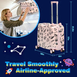 Kids Ride-On Suitcase with Cute Ears, DIY Graffiti Coloring Design, 20" Carry-On Luggage with 4 Spinner Wheels, Pull Rope & Combination Lock – Rideable Travel Case for Toddlers & Children(Pink)