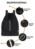 U.helper Waterproof Gym Drawstring Backpack, Sports Sack with Shoes Compartment & Wet Pockets for Ball/Beach/Swim Training (Black)