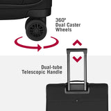 Victorinox Crosslight Large Softside Case - Large Travel Luggage with Spinner Wheels - Premium Traveling Essentials - Includes Foldable Pack Light Organizer - 106 Liter, Black