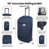 Eddie Bauer Excursion Traveling 30 Rolling Duffel Bag with Lightweight Telescopic Handles and Rugged Wheels - 87L, Brook