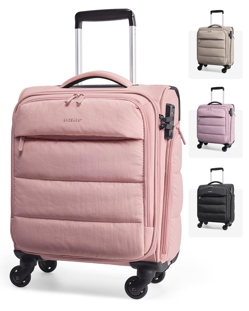 BAGSMART Underseat Carry on Luggage with Wheels, Soft Underseat Travel Luggage with PVC Wet/Dry Pockets, Lightweight Soft Personal Item Suitcase for Short Trip, Sakura Pink