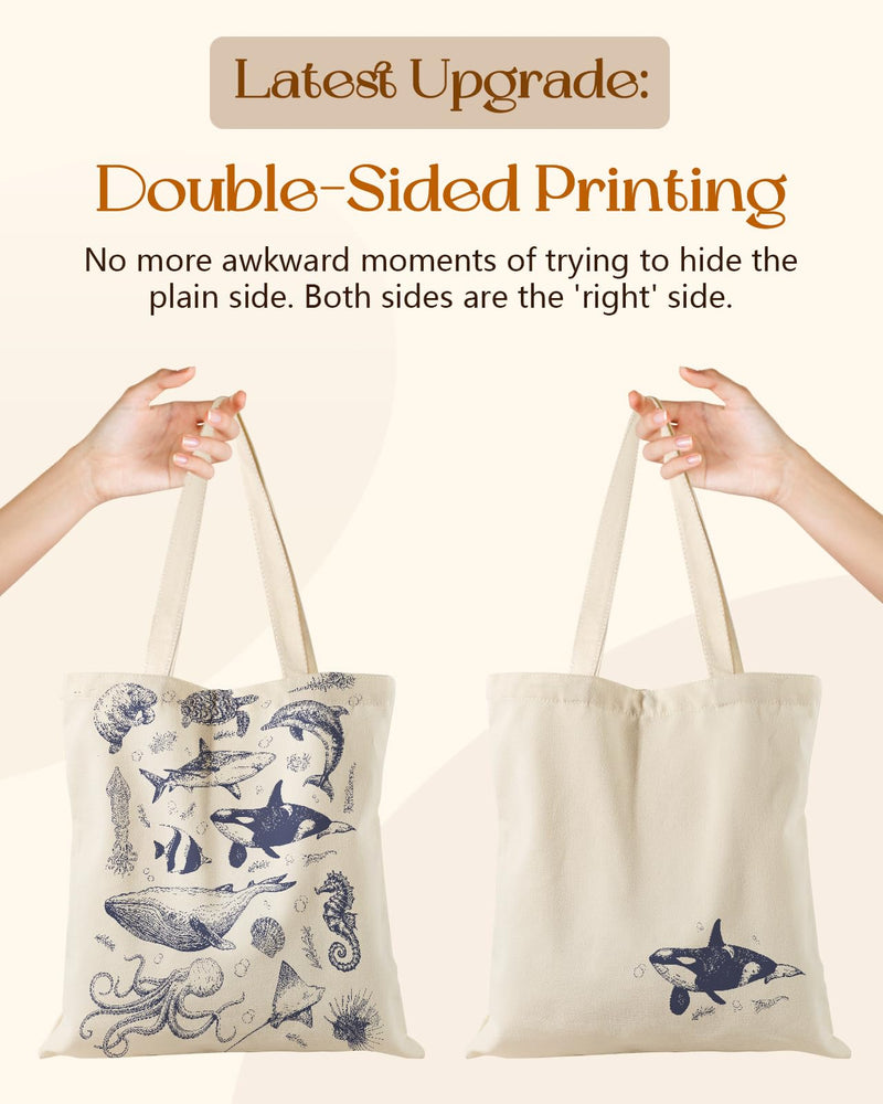 Miss Adola Aesthetic Tote Bag - with Magnetic Buckle and Zipper Inner Pocket for Women Lady Cloth Cotton Tote Bag for Gym, Work, Travel, Library, Shopping,Sea Fish