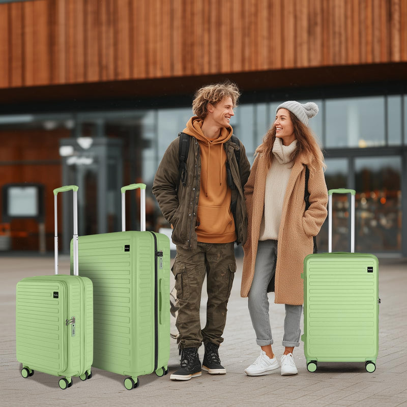 WireHot 3-Piece 20/24 Top Opening Hardshell Lightweight Luggage and 28-Inch Clamshell Opening Travel Suitcase with Spinner Wheels & TSA Locks, Avocado Green 20in/24in/28in