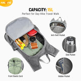 HALOVIE 15L Foldable Hiking Backpack Phone Pocket Lightweight Travel Daypack Shoulder with Chest Strap Small Packable Pack for Walking Women Men (Lightgray)