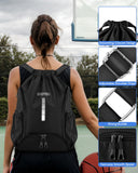 BROTOU Soccer Drawstring Backpack, Basketball Bag, Volleyball Football Bags with Ball and Shoe Compartment(1- Reflective strip, Black)