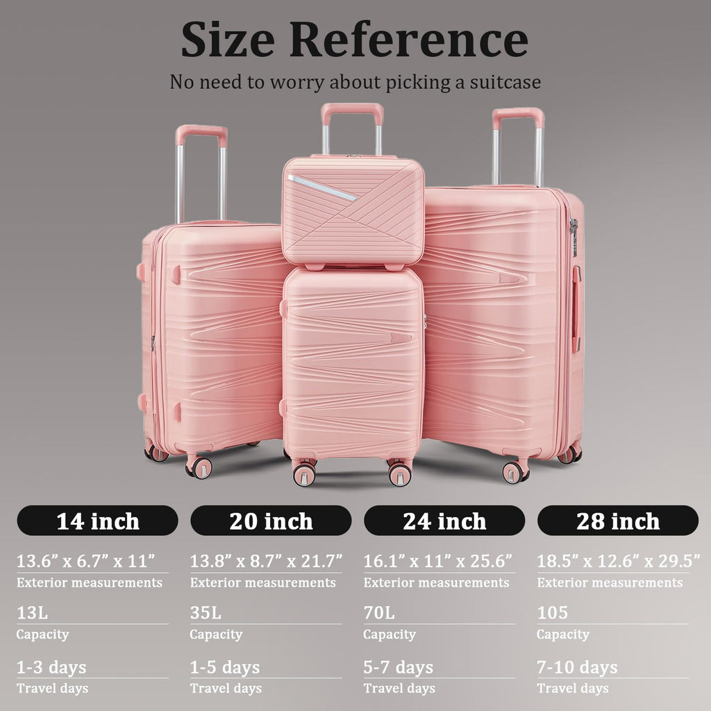 TRAVELEO 4 Piece Expandable Hardshell Pink Luggage Sets with Spinner Wheels, Lightweight Travel Suitcase Set with TSA Locks, 20 inch Carry On for Women (Pink, 4 Piece Set)