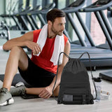 seyfocnia Drawstring Backpack Tactical String Bag with Zipper Pockets Waterproof Cinch Bag Sport Gym Sackpack - Black