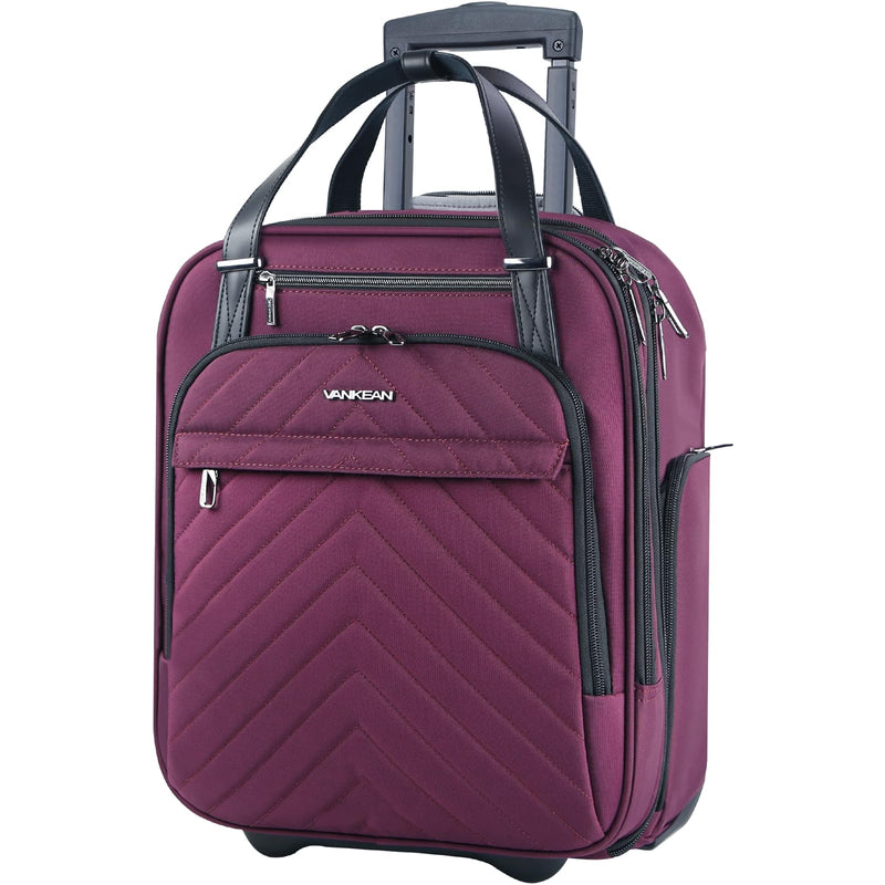 VANKEAN Carry On Underseat 16-inch Multi-functional Underseater Lightweight Overnight Suitcase with Wheels, Roller Case for Men Women Travel Business, Burgundy