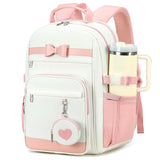 Backpacks for Girls with Pouch Pocket,Cute Pink Bowknot Student Bookbag Fits 17 Inch Laptop Kids Backpack Teacher Bags,Back to School Bag Purse for Teenage,Casual Daypack for Middle School Beige Pink