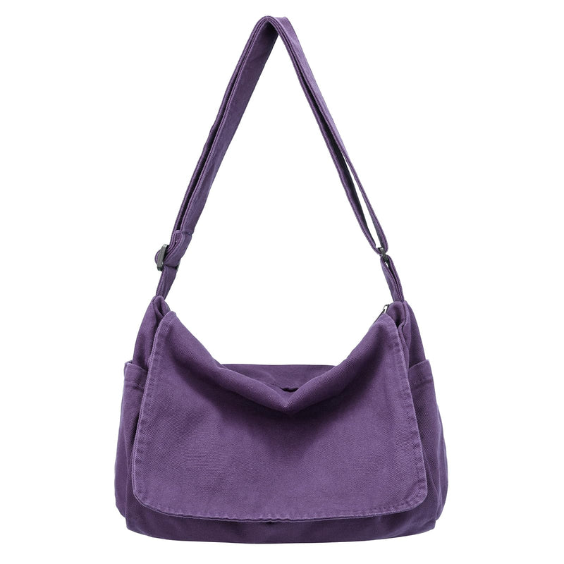 Canvas Messenger Bag for Women Men Vintage Satchel Bag Aesthetic Crossbody Shoulder Bag Casual Sling Bag (A-Purple)