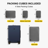 LEVEL8 Elegance Checked Luggage, 24 Inch Hardside Suitcase, Lightweight Matte Hardshell with Tsa Lock, Large Suitcases with Spinner Wheels, Navy Blue