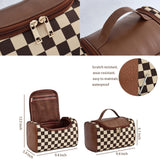 FEEZUSH Makeup Bag, Travel Portable Checkered Pattern Cosmetics Skincare Storage Bag (Brown)