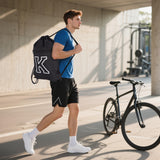 HOLYLUCK Drawstring Bags Initial Backpack Sackpack Cinch Bags for Sports, Gym, Travel, Beach, Letter (Black-K)