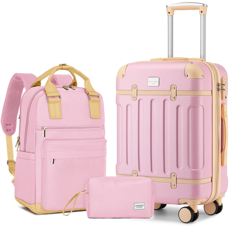 LARVENDER Luggage Sets 3 Piece Expandable Carry on Luggage 22x14x9 Airline Approved Hardshell Suitcase with Wheels TSA Lock, Lightweight Suitcase Set for Women with Travel Backpack, Light Pink