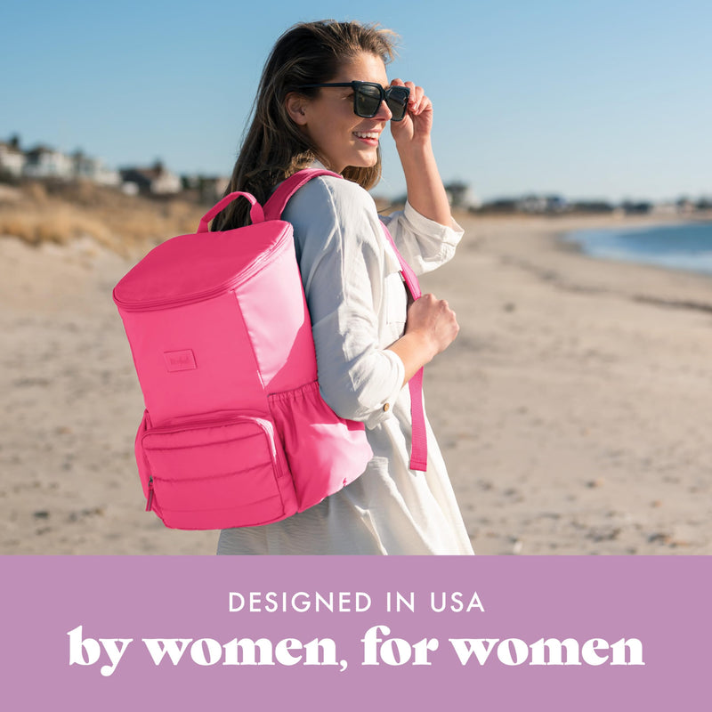 Fit & Fresh Insulated Backpack Cooler – Leak-Proof, Waterproof Beach & Travel Bag for Women, 24 Can Capacity Picnic & Cooler Bag, Hot Pink