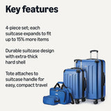 Amazon Basics 4-Piece Hardside Luggage Set with Multidirectional Spinner Wheels, 22" Carry-On, 28" Checked Suitcase, 15" Tote Bag and 10" Travel Case, Navy Blue