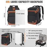 Velaybor 40L Travel Backpack with USB Charging Port, Water-Resistant Carry On Backpack for Men Women, Business Laptop Backpack for Trips & Commutes, Fits 15.6/17.3 Inch Laptop