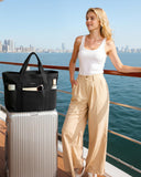 HOTOR Tote Bag for Women - Foldable Lightweight Tote Bags with Zipper, Large Shoulder Bag Top Handle Handbag Carry-On Bag for Travel, Shopping, Work, Black, 19.7" x 6.7" x 13.8"