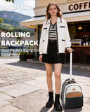 Arcoyard Small Rolling Backpack for Women, Lightweight Travel Backpack with Wheels, Roller Backpacks for Adults, Water Resistant Rolling Laptop Bag, Wheeled Underseat Carry On Luggage, Beige Brown
