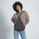 KL928 Canvas Sling Bag - Small Crossbody Backpack Shoulder Casual Daypack Rucksack for Men Women(Large Version,Black)