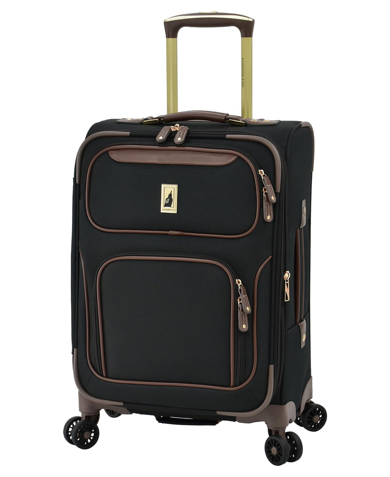 London Fog Nottingham 20 Inch Expandable Spinner Carry on Softside Suitcase, Black Chestnut