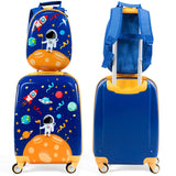 HONEY JOY Kids Luggage, 12" Toddler Backpack & 18" Travel Suitcase with Wheels, Lightweight Toddler Suitcase, Durable ABS Hardshell, 2Pcs Carry On Luggage Set for Boys Girls, Blue Astronaut