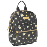 Jessica Simpson Waterproof Mini Vegan Leather Backpack Purse for Women, Travel, Work (Black Daisies)