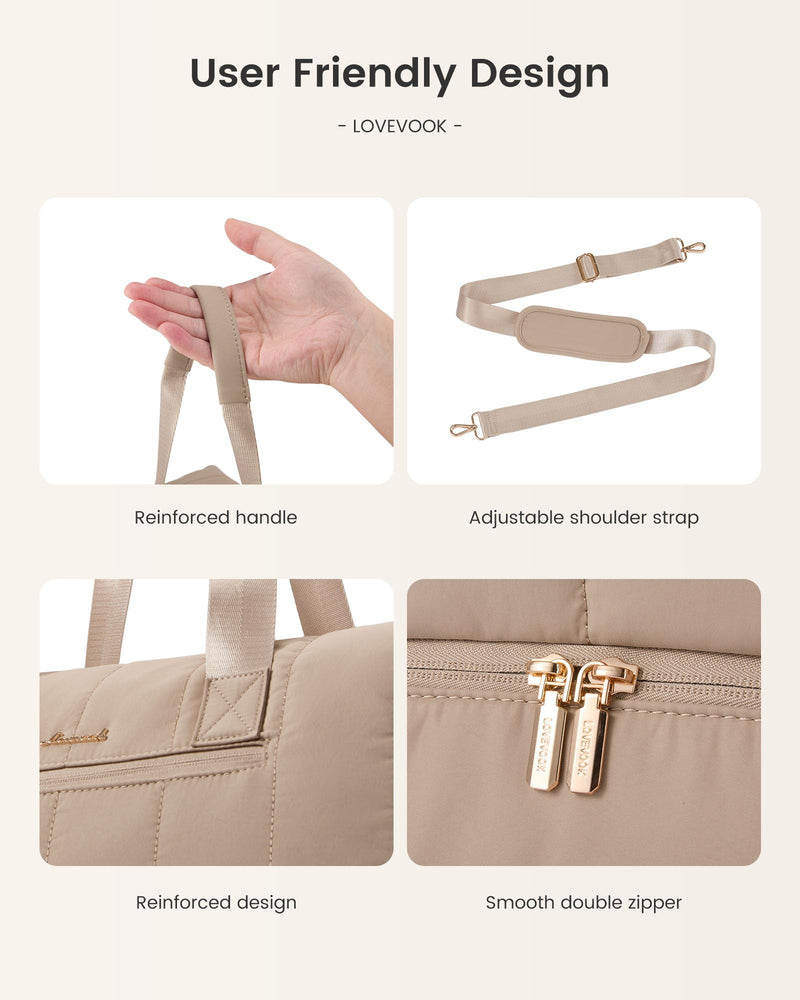 LOVEVOOK Travel Duffle Bag,Puffer Weekender Bags For Women with Shoe Compartment,42L Carry On Duffel Bags For Airplanes,Hospital Bag for Labor and Delivery,Overnight Bsg With Toiletry,2Pcs Set