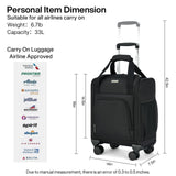 MILADA Underseat Carry On Luggage with Wheels, Airline Approved 16-inch Spinner Small Suitcase, Softside Travel Luggage, Personal Item Overnight Bag, Business Mini Suitcase for Women and Men, Black