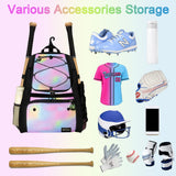 Softball Bag, Youth Baseball Backpack Softball Bat Bag with Vented Shoe Compartment, Baseball Equipment Bag TBall Bat for Batting Mitten, Helmet, Teeball Gear Adult Boys Girls Christmas Pink