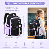 MOONBABY Girls Backpack, Kids Backpack for Girls, School Bag for Primary Elementary Teenage, Middle Students Bookbag, Kawaii School Backpacks for Girl Ages 8-12, Black and Purple