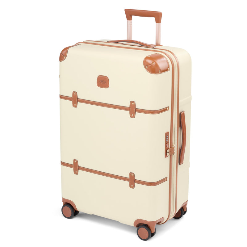 Bric's Bellagio 3.0 Spinner Trunk- Luxury Hardshell Check In Luggage with Large Wheels, Telescopic Handle, Leather Detailing - Expandable Rolling Suitcase - 27", Cream